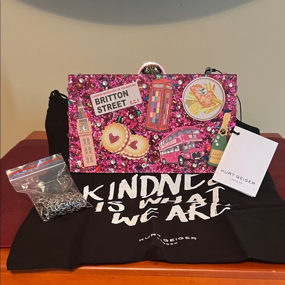 Kurt Geiger Pink Glitter London Box Clutch - Picture 8 of 12
